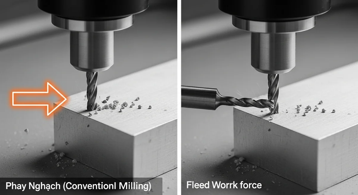 Kỹ thuật phay nghịch conventional milling ứng dụng trong gia công thô vật liệu cứng