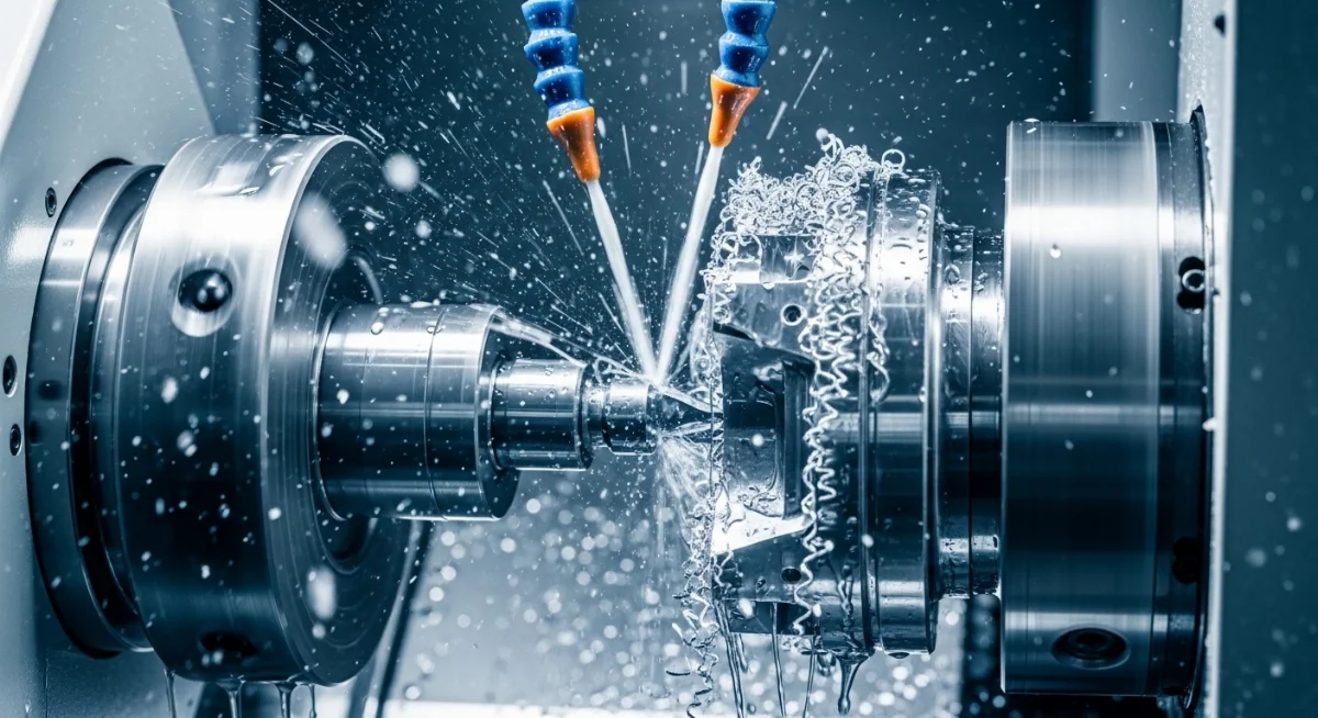 Hệ thống máy tiện CNC hiện đại đang gia công linh kiện nhôm chính xác cao