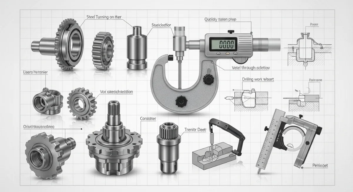 Kỹ thuật viên đang kiểm tra chất lượng sản phẩm bằng thước kẹp điện tử sau khi tiện CNC