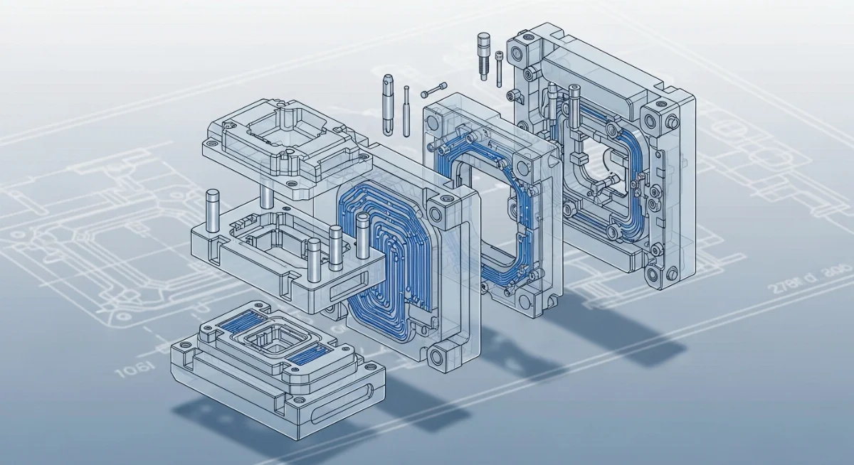 Bản vẽ thiết kế 3D cấu tạo khuôn mẫu ép nhựa chi tiết với đầy đủ linh kiện