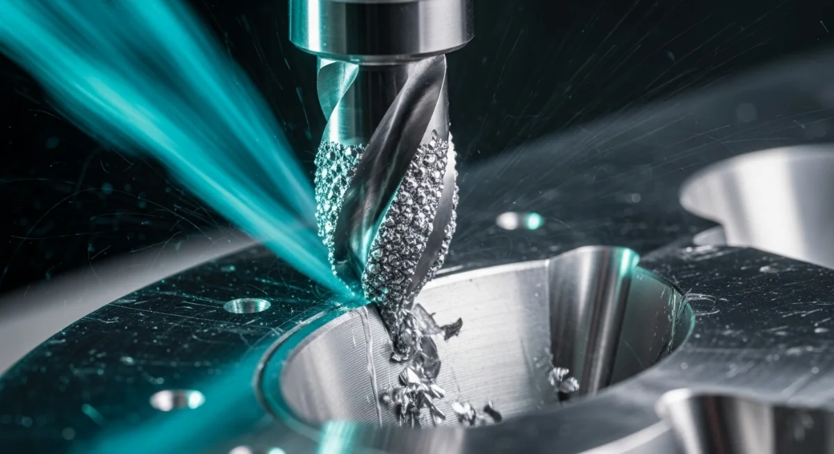 Máy phay CNC chính xác cao đang gia công chi tiết nhôm với dung sai phay CNC 0.01 mm