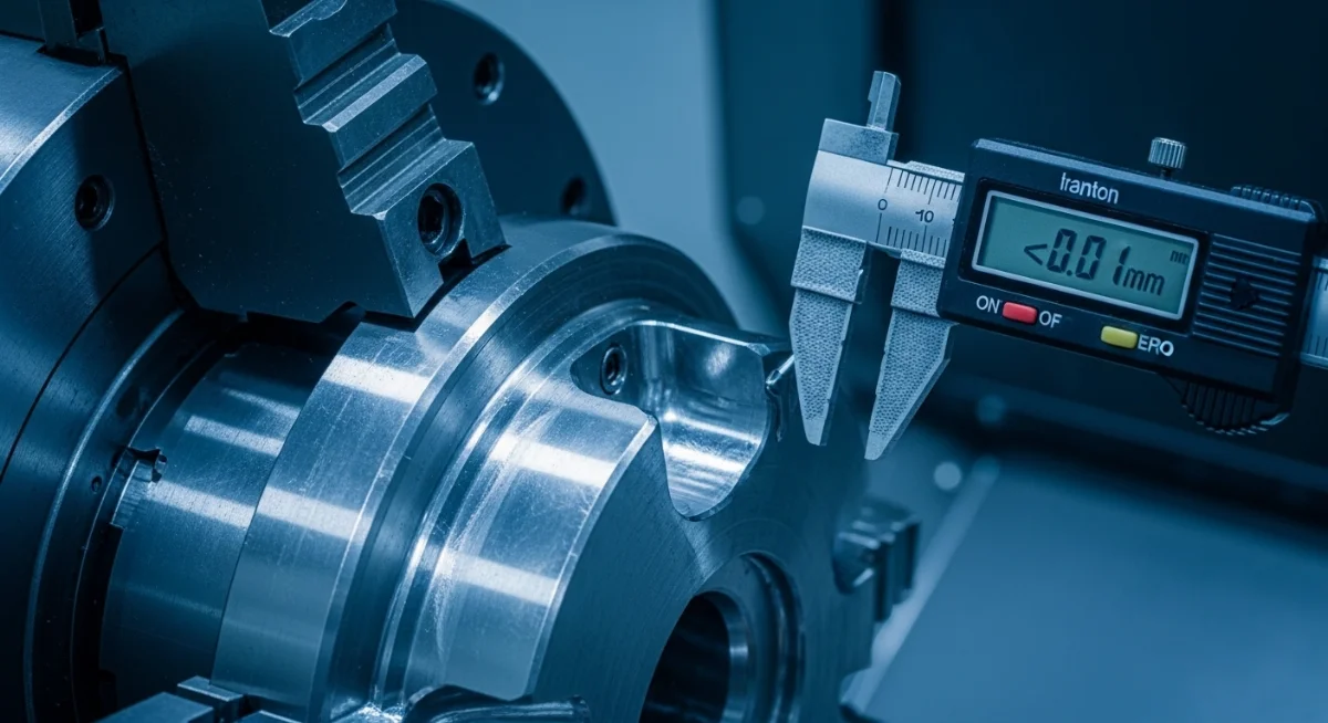 Kiểm tra dung sai khuôn 0.01 bằng thước đo panme điện tử chính xác cao trong xưởng CNC