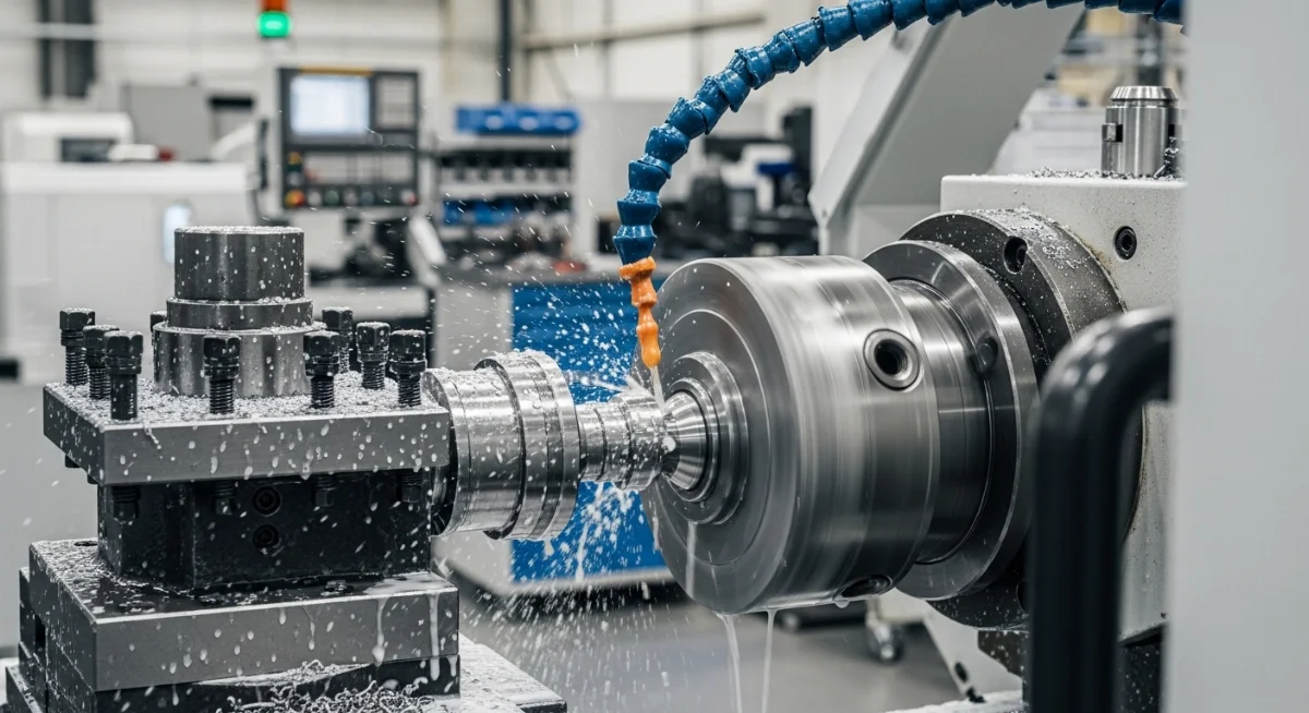 Hệ thống máy CNC hiện đại đang gia công chi tiết cơ khí chính xác trong nhà máy công nghiệp