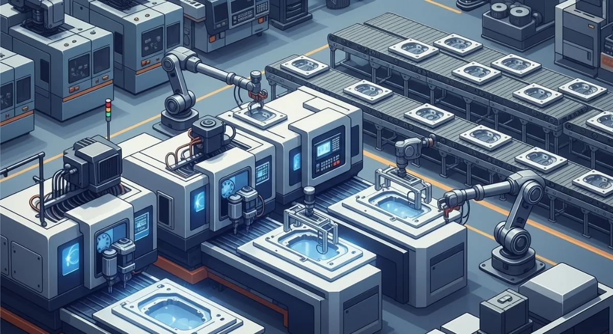 Công nhân kỹ thuật đang vận hành máy tiện CNC tự động để sản xuất linh kiện hàng loạt