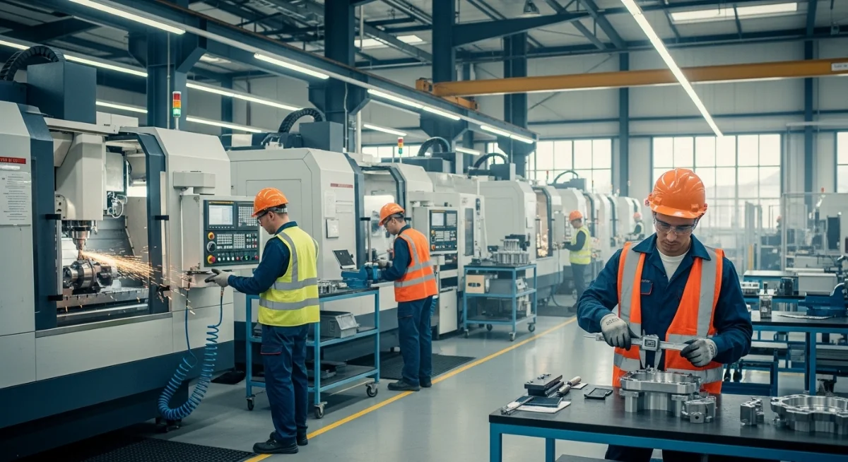 Quy trình sản xuất CNC hiện đại với hệ thống máy phay và máy tiện tự động