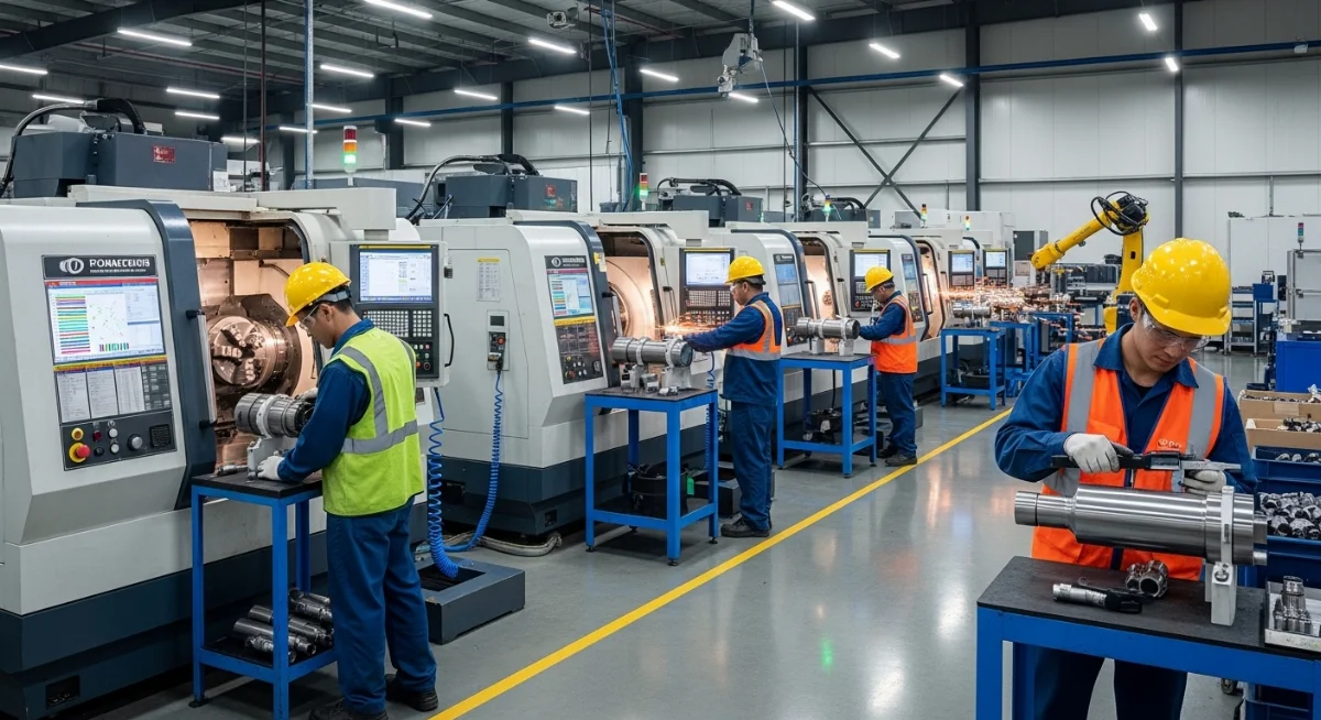 Kỹ thuật viên đang vận hành máy phay CNC để gia công cơ khí chính xác linh kiện thép