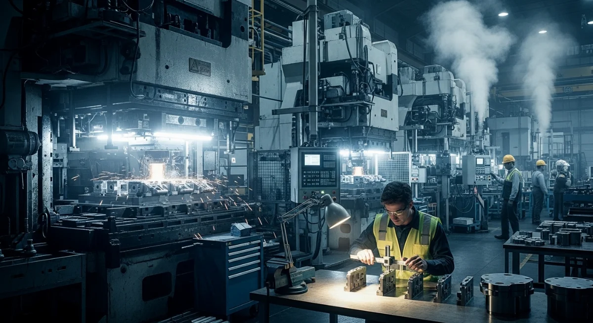 Hệ thống máy dập kim loại hiện đại tại xưởng gia công khuôn dập chuyên nghiệp