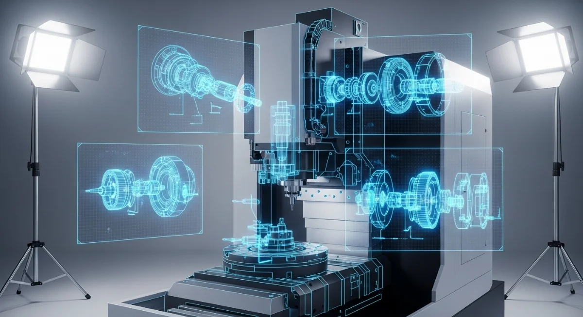 Sơ đồ cấu tạo chi tiết các thành phần bên trong một máy phay CNC công nghiệp